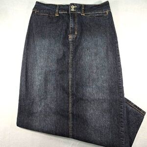 Ashley Stewart Womens 14W Dark Wash 17" Back Slit Long Denim Jean Pencil Skirt